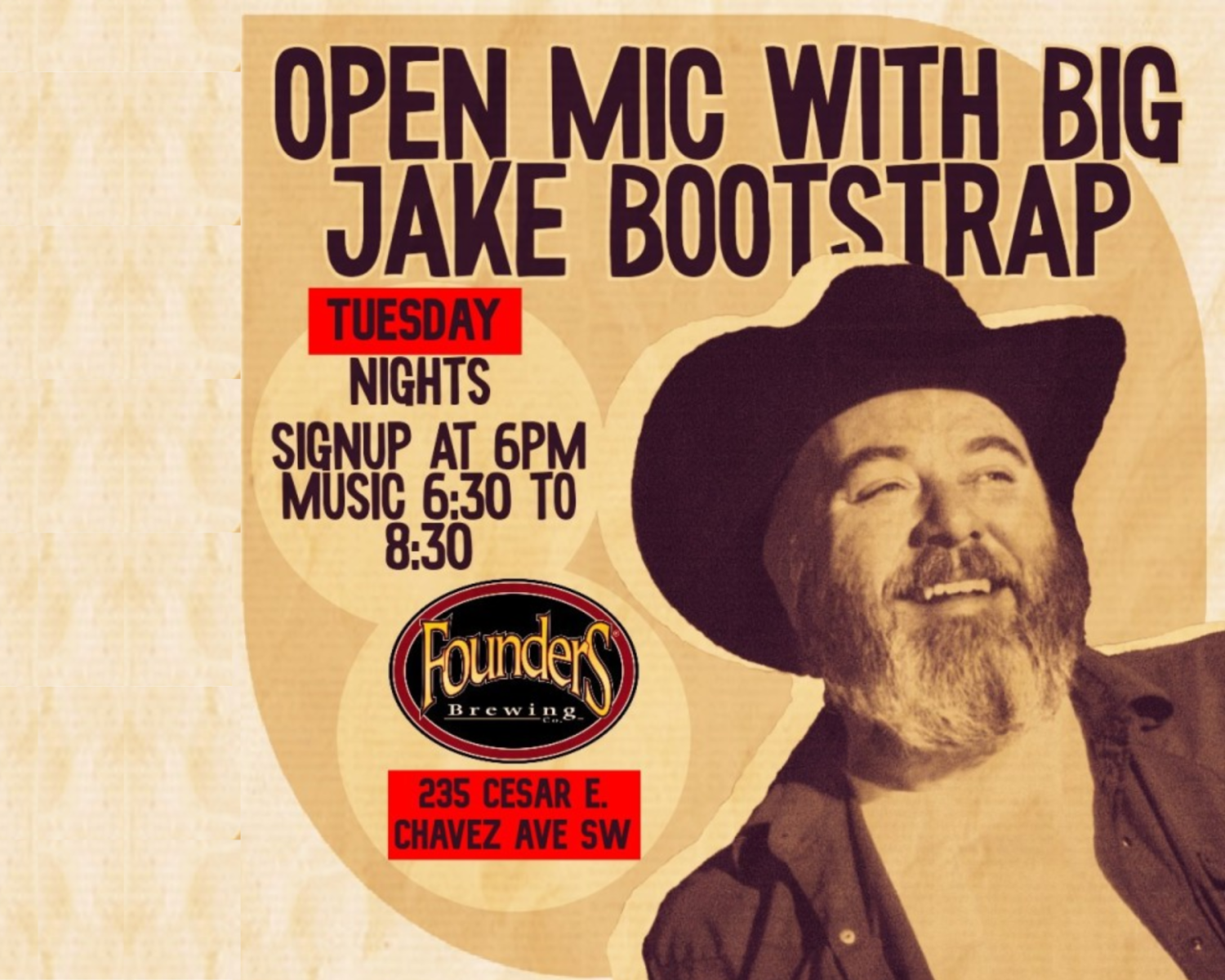 Open Mic Night at Founders Brewing Co. with Big Jake Bootstrap