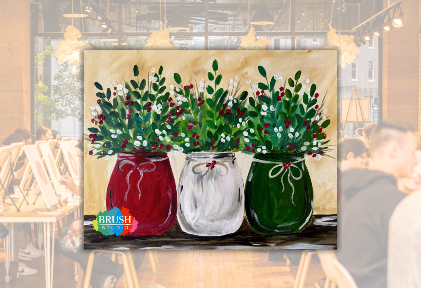 Brush Studio Paint & Sip - Country Christmas Jars