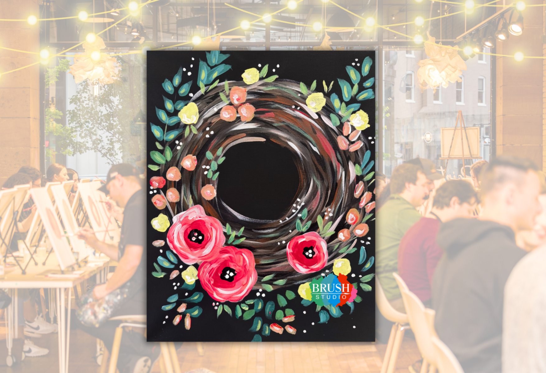 Brush Studio Paint & Sip - Whimsical Wildflower Wreath